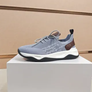BERLUTI رمادي بني تريكو أعلى كولار ريب حذاء رياضي