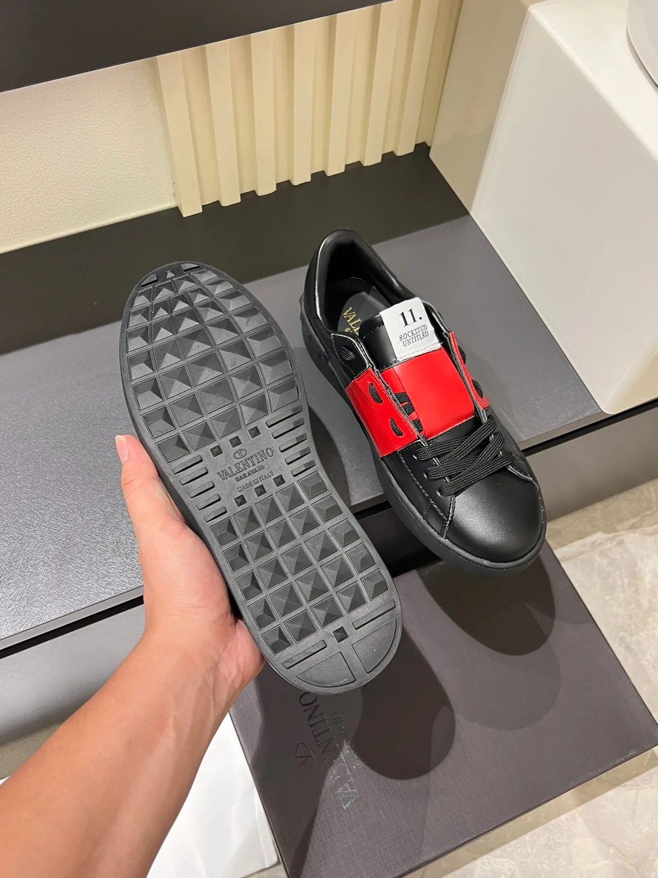 Black and Red Leather Strap Platform Sneakers 8
