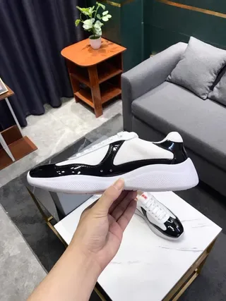 Black and White Contrast Patent Leather Mesh Platform Lifestyle Sneakers 8