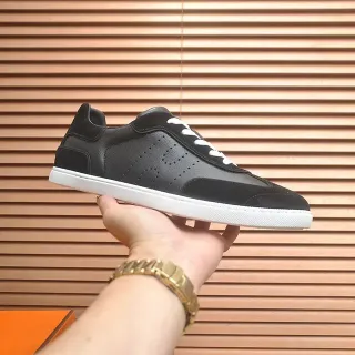 Black and White Perforated Leather Suede Low-Top Lifestyle Sneakers