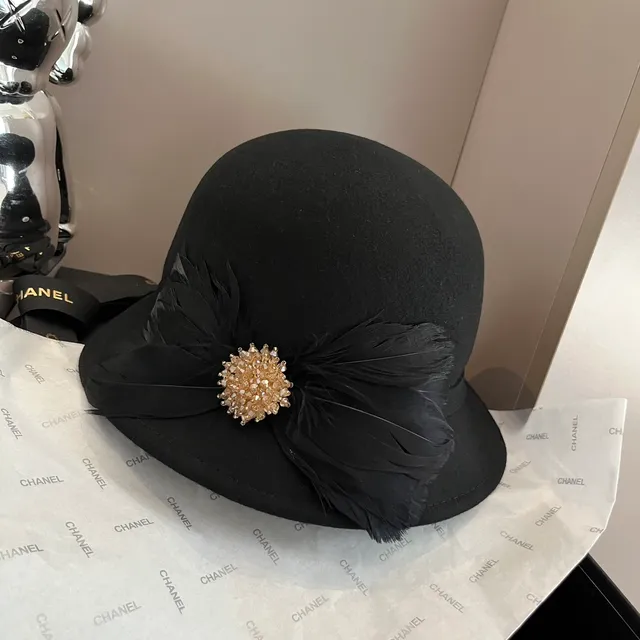 Noir Beige Feutre Construction Accent Plume Fedora 2