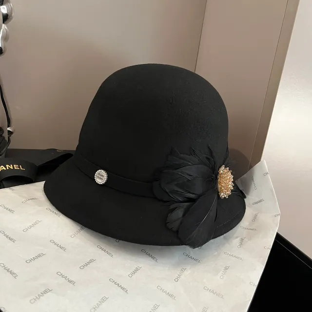 Noir Beige Feutre Construction Accent Plume Fedora 3