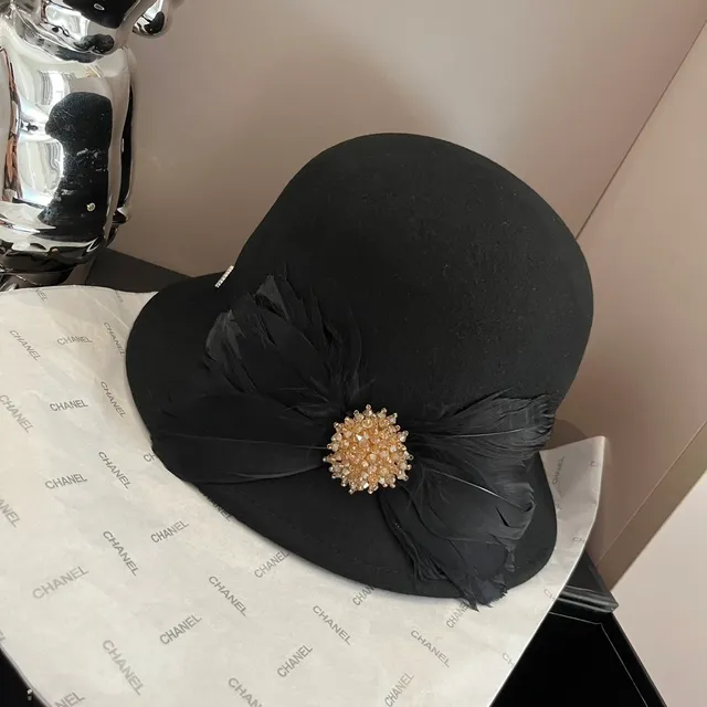 Noir Beige Feutre Construction Accent Plume Fedora 4