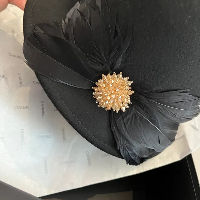 Noir Beige Feutre Construction Accent Plume Fedora 5