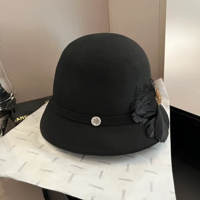 Noir Beige Feutre Construction Accent Plume Fedora 6
