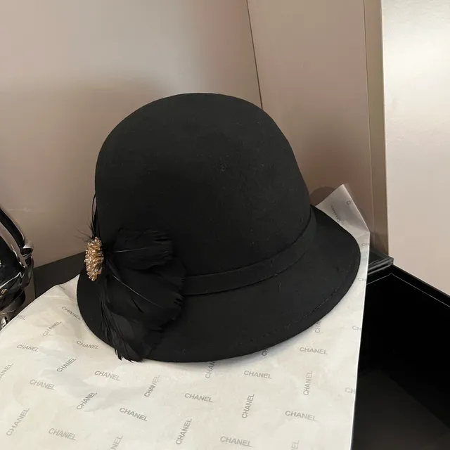 Noir Beige Feutre Construction Accent Plume Fedora 7