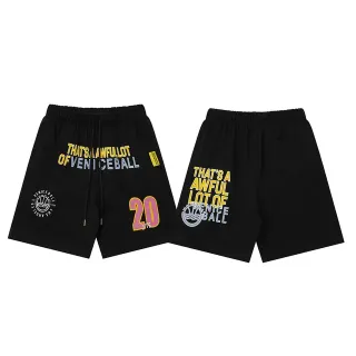 Black Graphic Print Drawstring Waist Shorts