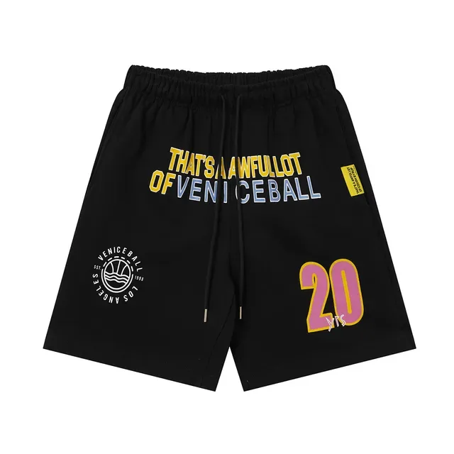 Shorts negros con impresión gráfica y cordón de cintura 2