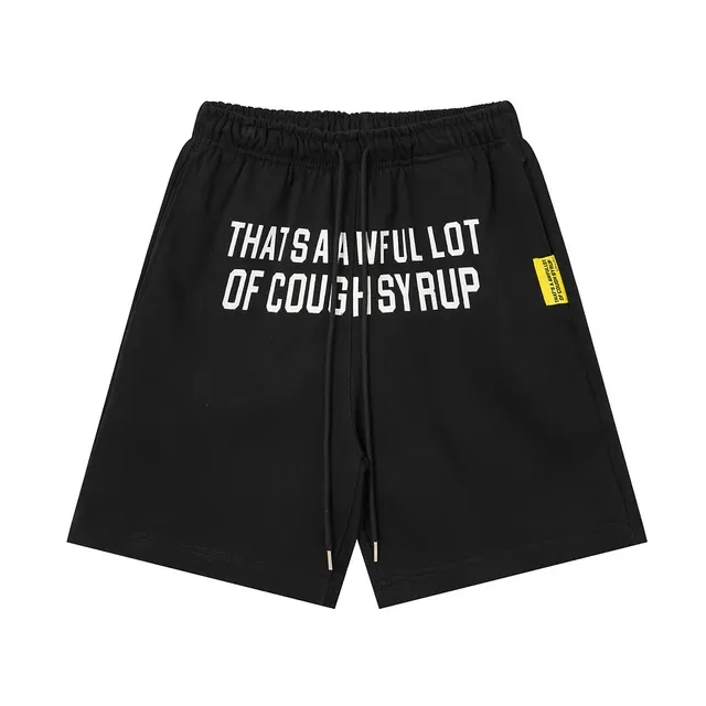 Black Graphic Print Elastic Waist Shorts 6