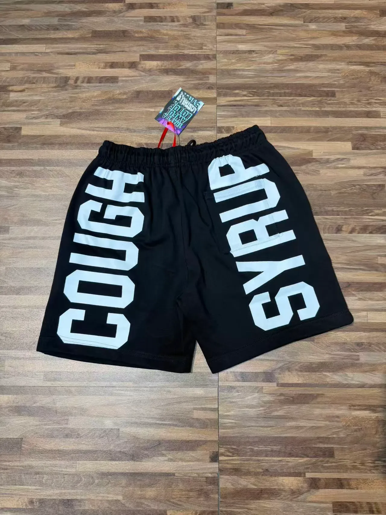 Black Graphic Print Elastic Waist Shorts 13