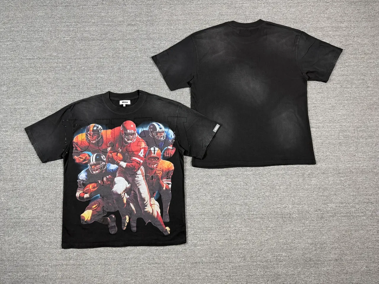 T-shirt noir à impression graphique photoréaliste de scène de football 2