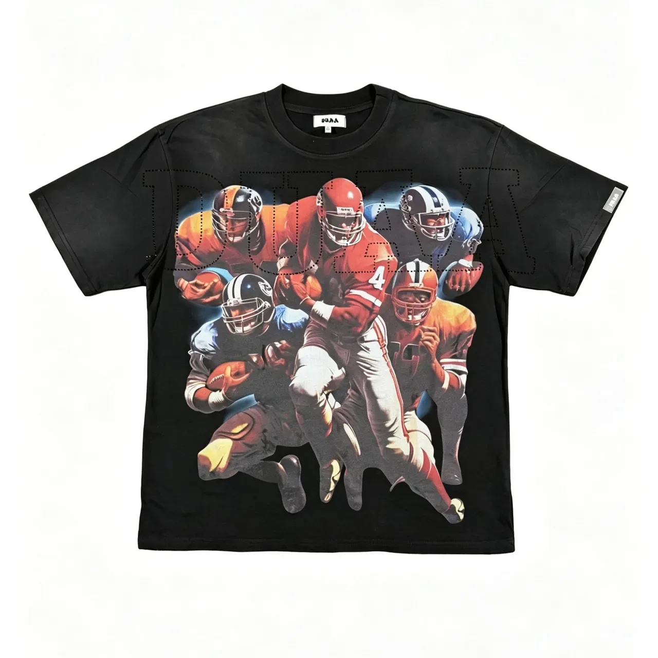 T-shirt noir à impression graphique photoréaliste de scène de football 7