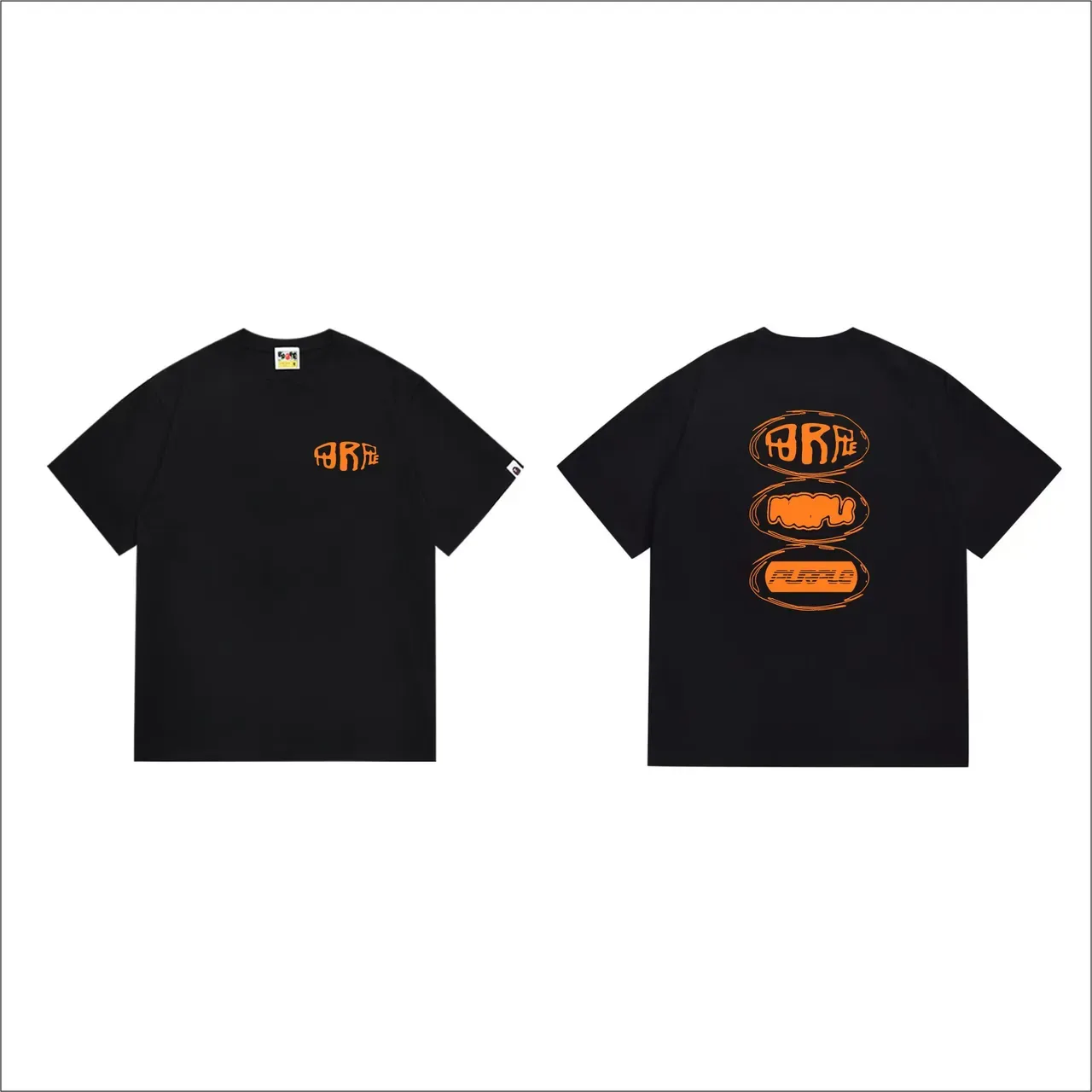 Black Orange Graphic Print Crew-Neck T-Shirt 4