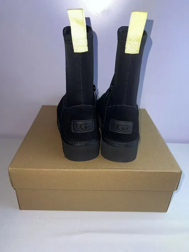 Black Platform Sole Elasticated Shaft Ankle Boots 6