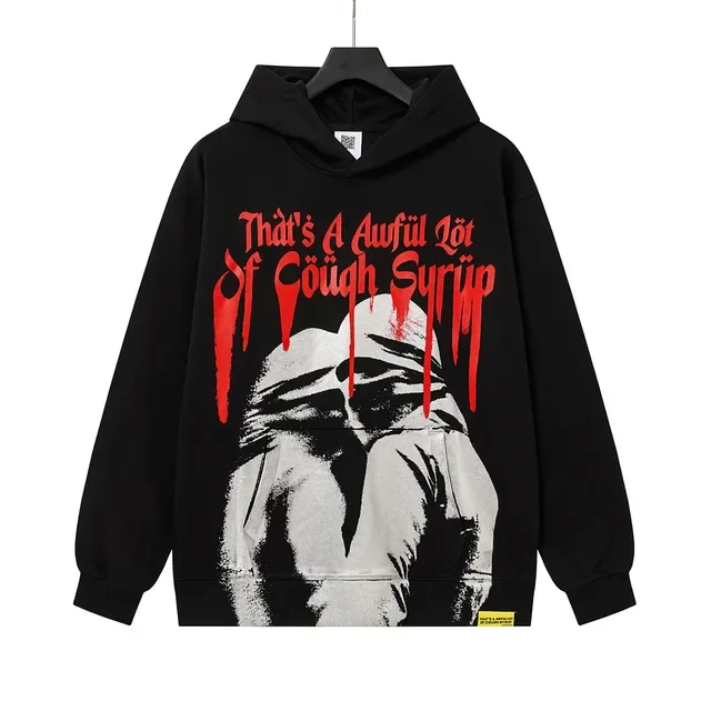 Black Red Graphic-Print Oversized Fit Hoodie 2