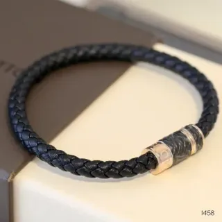 Black Silver Braided Leather Metal Clasp Bracelet