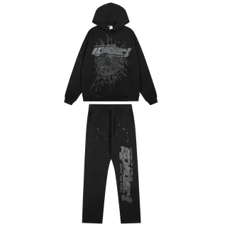 Black Spiderweb Graphic Oversized Hoodie and Sweatpants Tracksuit