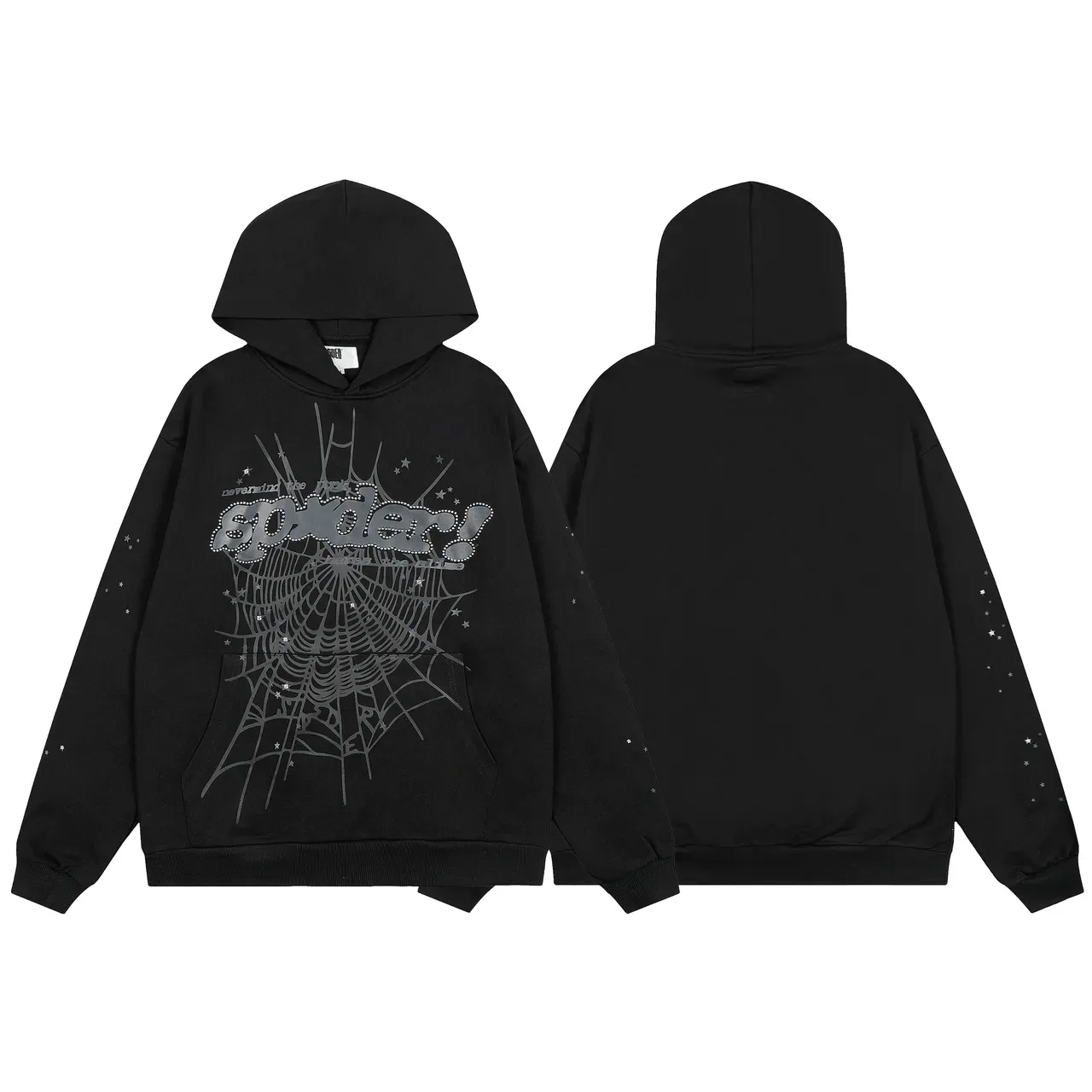 Tracksuit oversized preto com gráfico de teia de aranha hoodie e sweatpants 7