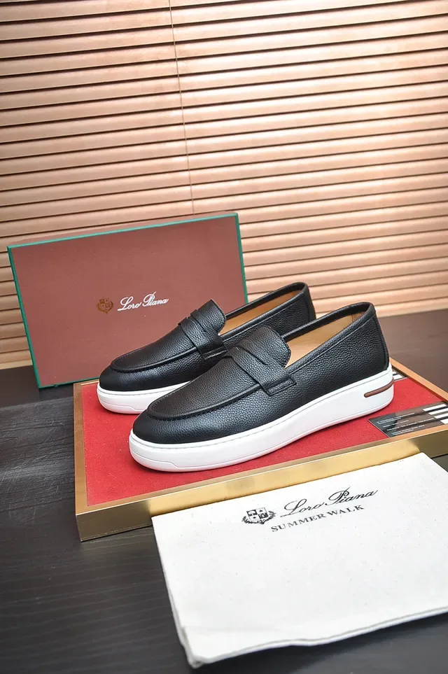 Black White Pebbled Leather Penny Strap Loafer 4