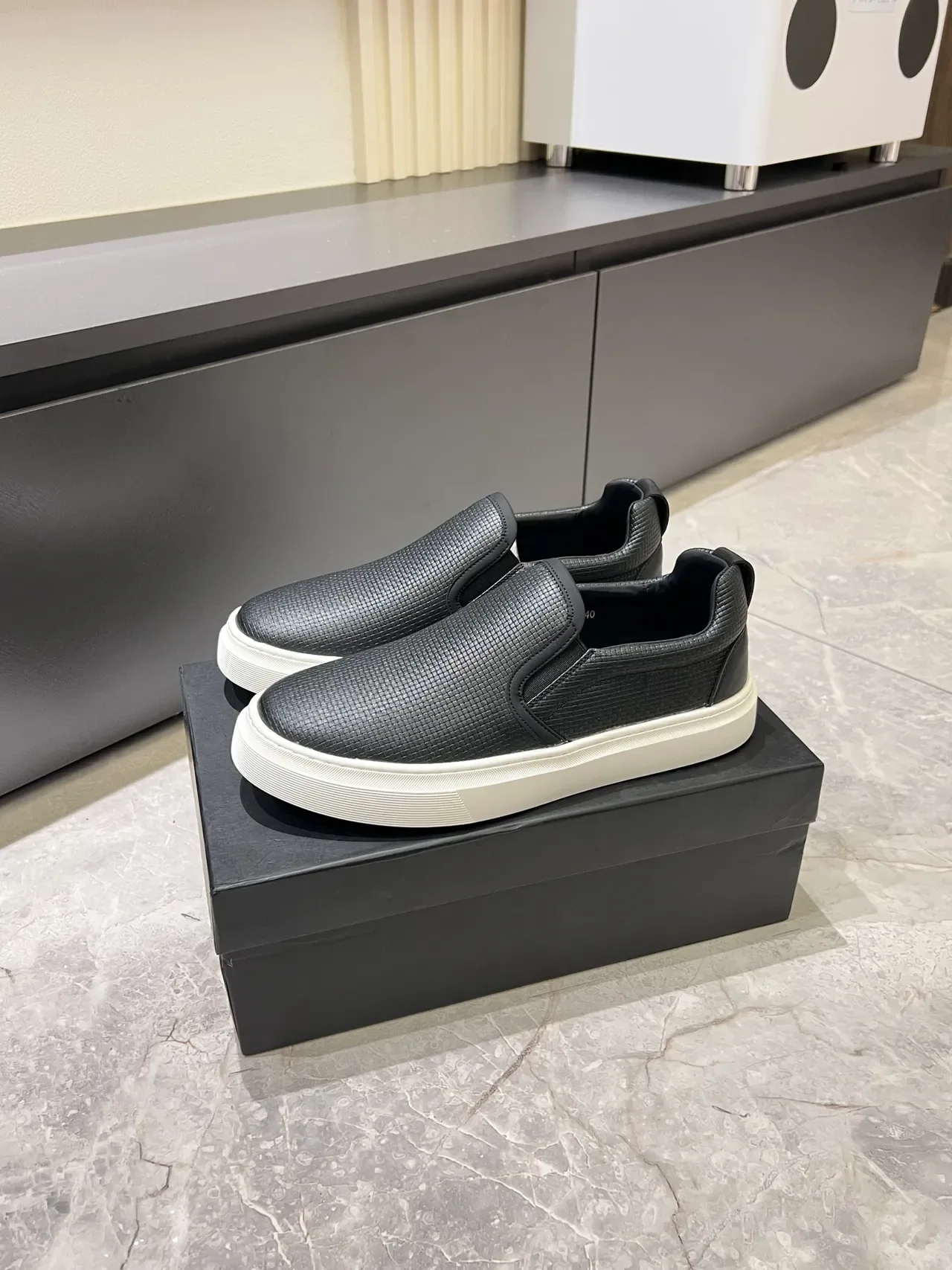Black White Slip-On Textured Upper Sneakers 4