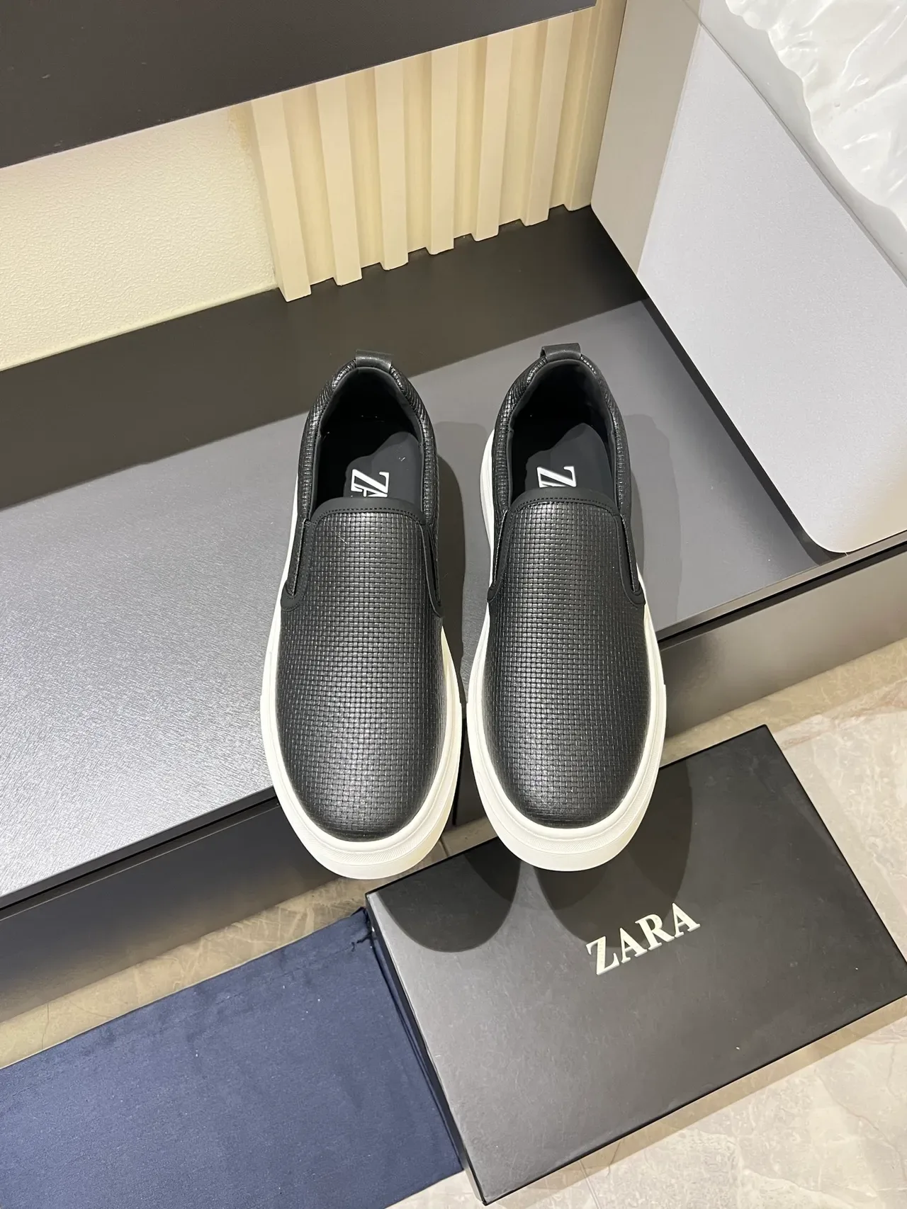 Black White Slip-On Textured Upper Sneakers 5