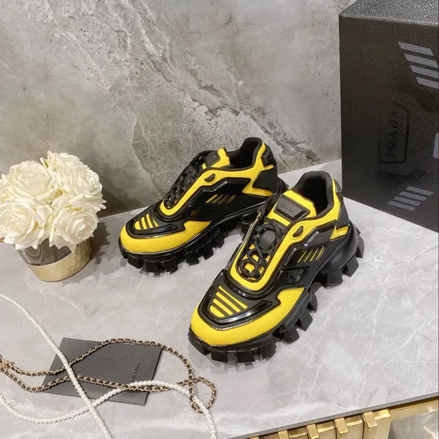 Black Yellow Platform Sole Layered Synthetic Overlays Chunky Sneakers 2