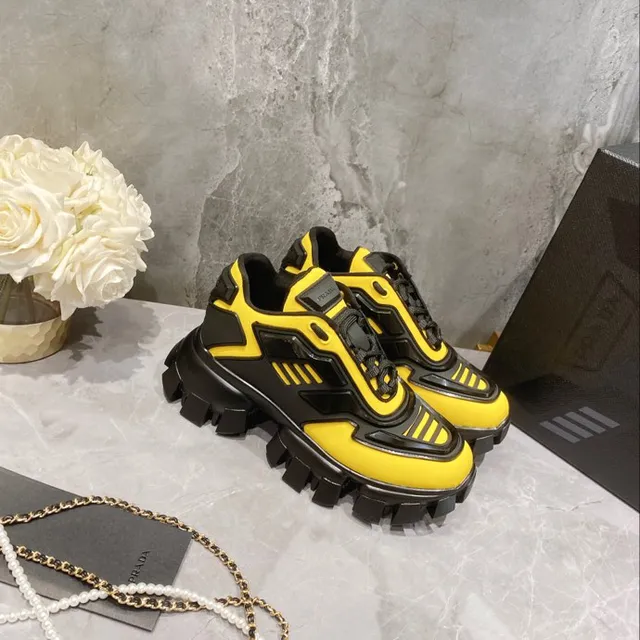 Black Yellow Platform Sole Layered Synthetic Overlays Chunky Sneakers 7