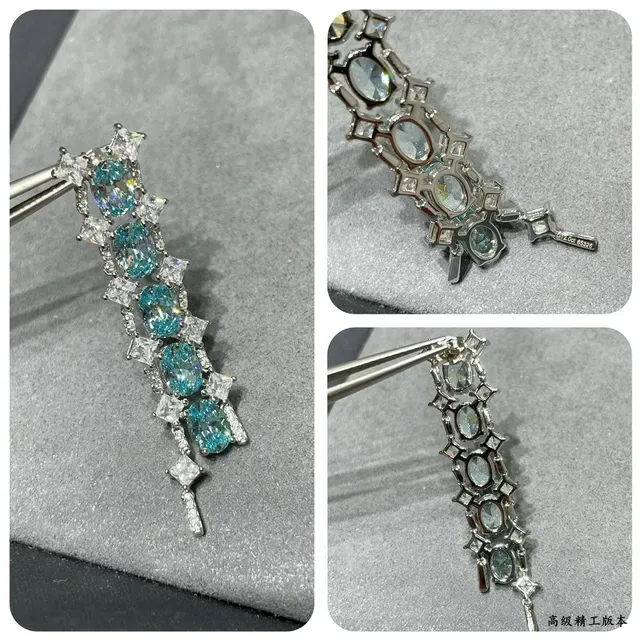 Blue and Clear Stone Cascade Dangle Earrings 4