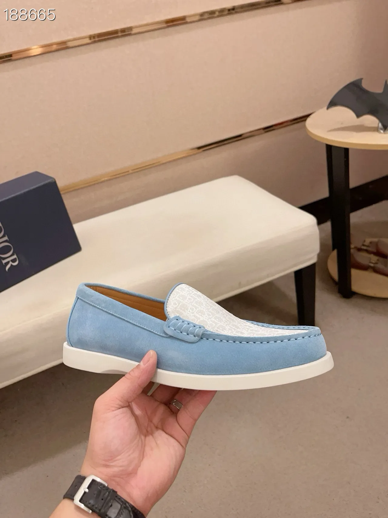 Blue White Suede Upper Two-Tone Design Loafer 6