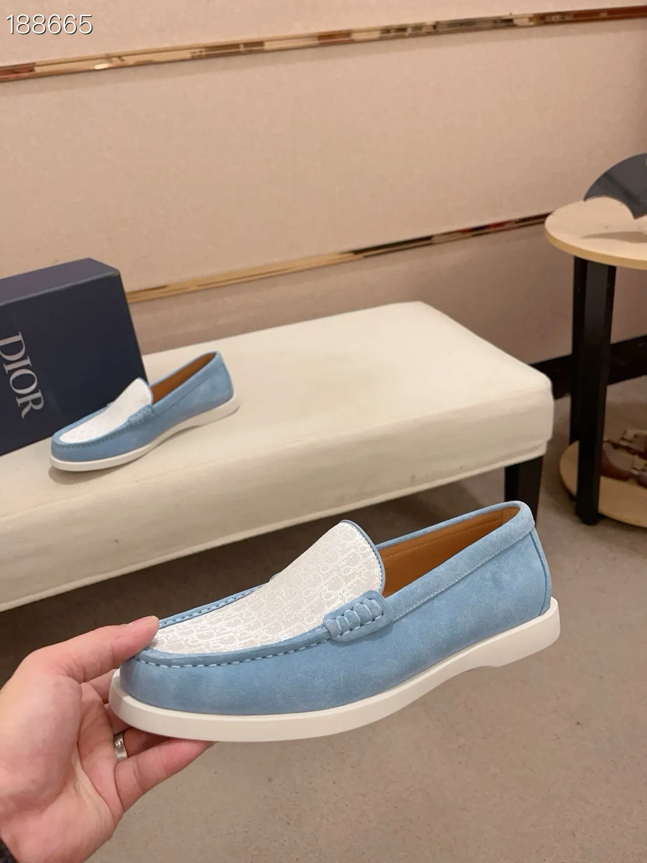 Blue White Suede Upper Two-Tone Design Loafer 7