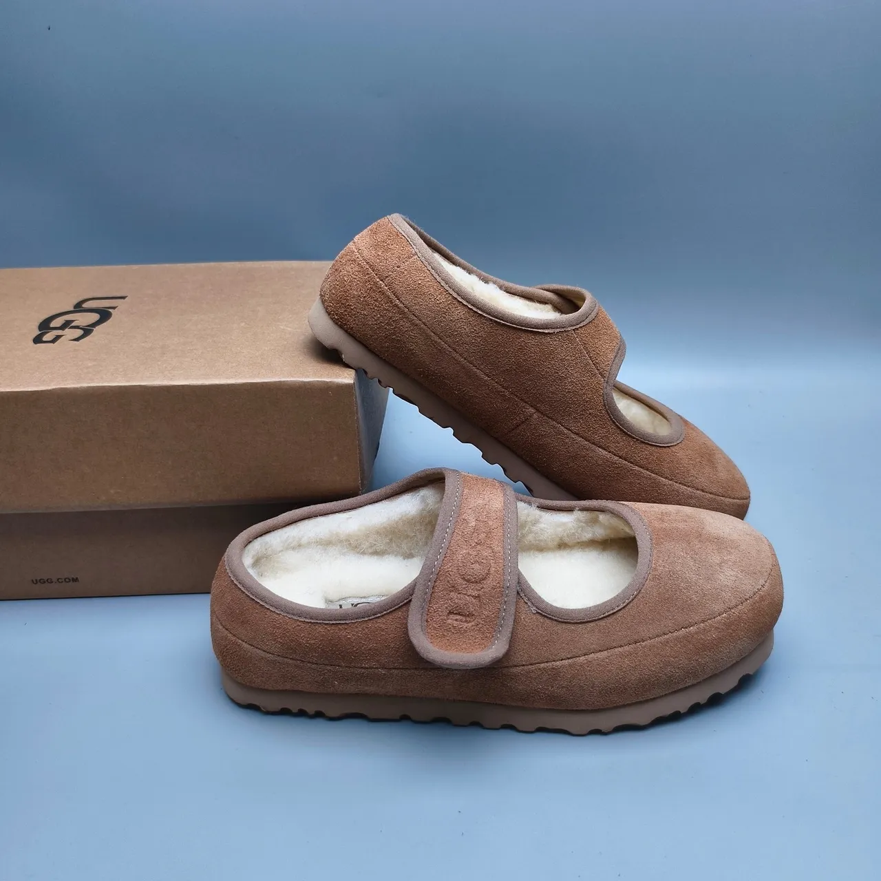 Brown Beige Suede Upper Shearling-Lined Interior Mary Jane Shoes 6