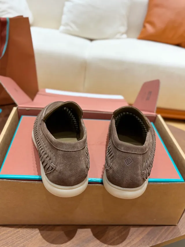 Brown Beige Woven Perforated Upper Suede Texture Loafer 3