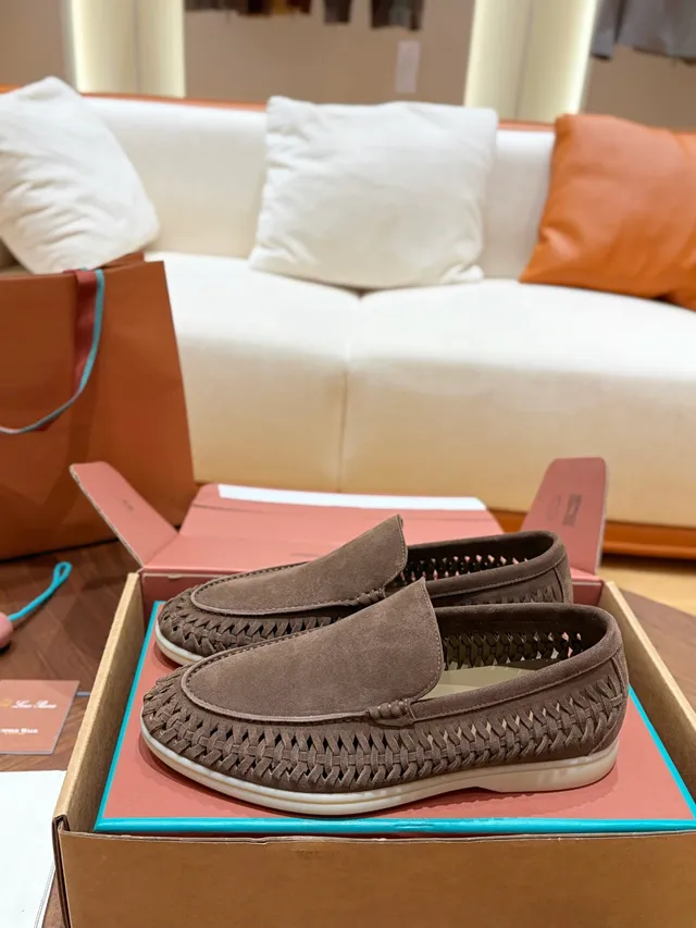 Brown Beige Woven Perforated Upper Suede Texture Loafer 4