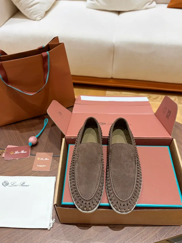 Brown Beige Woven Perforated Upper Suede Texture Loafer 5