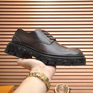 Brown Black Sculpted Ornate Sole Polished Leather Derby Shoes