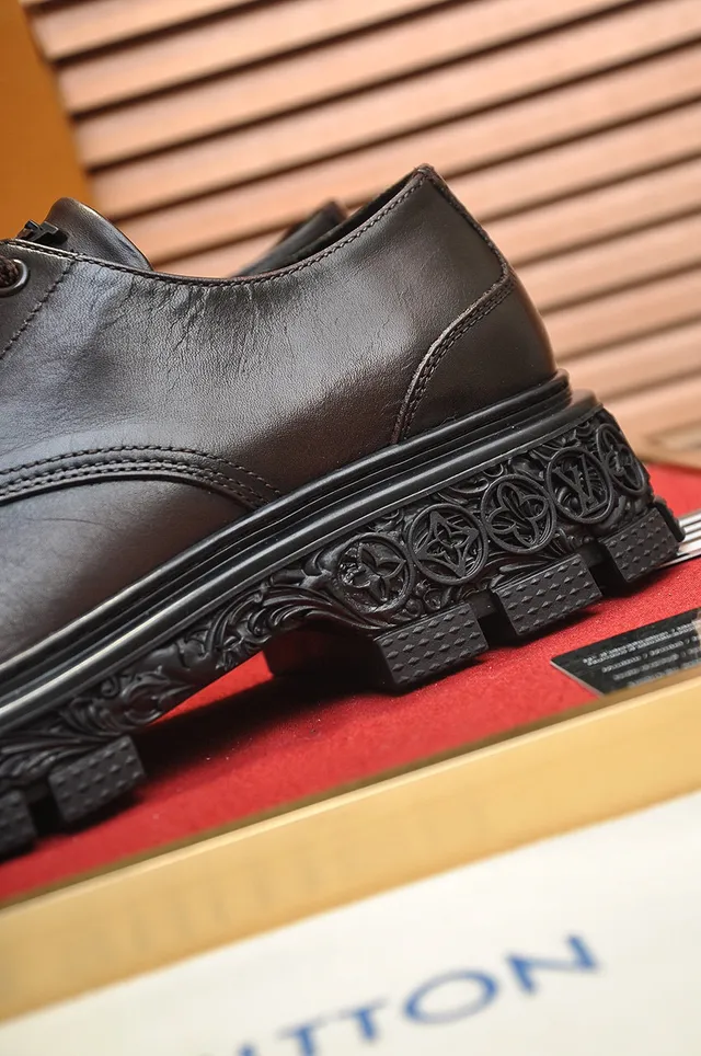 Brown Black Sculpted Ornate Sole Polished Leather Derby Shoes 2