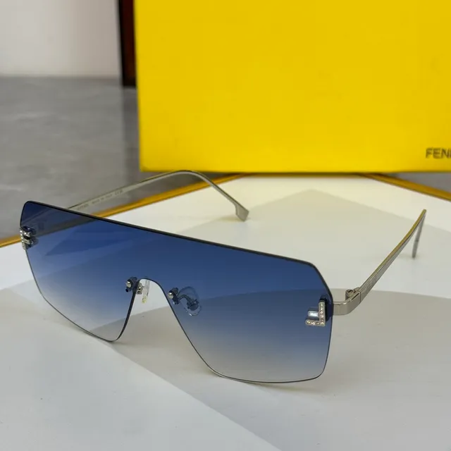 Brown Gold Shield-Style Rimless Sunglasses 5