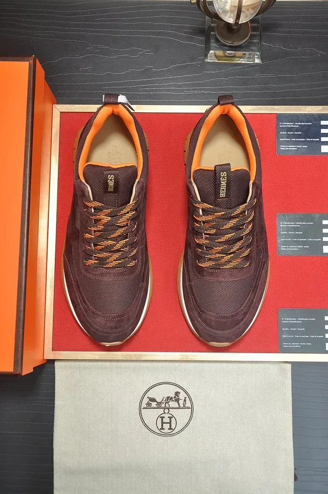 Brown Orange Suede-Mesh Hybrid Upper Layered White-and-Gum Sole Sneakers 5