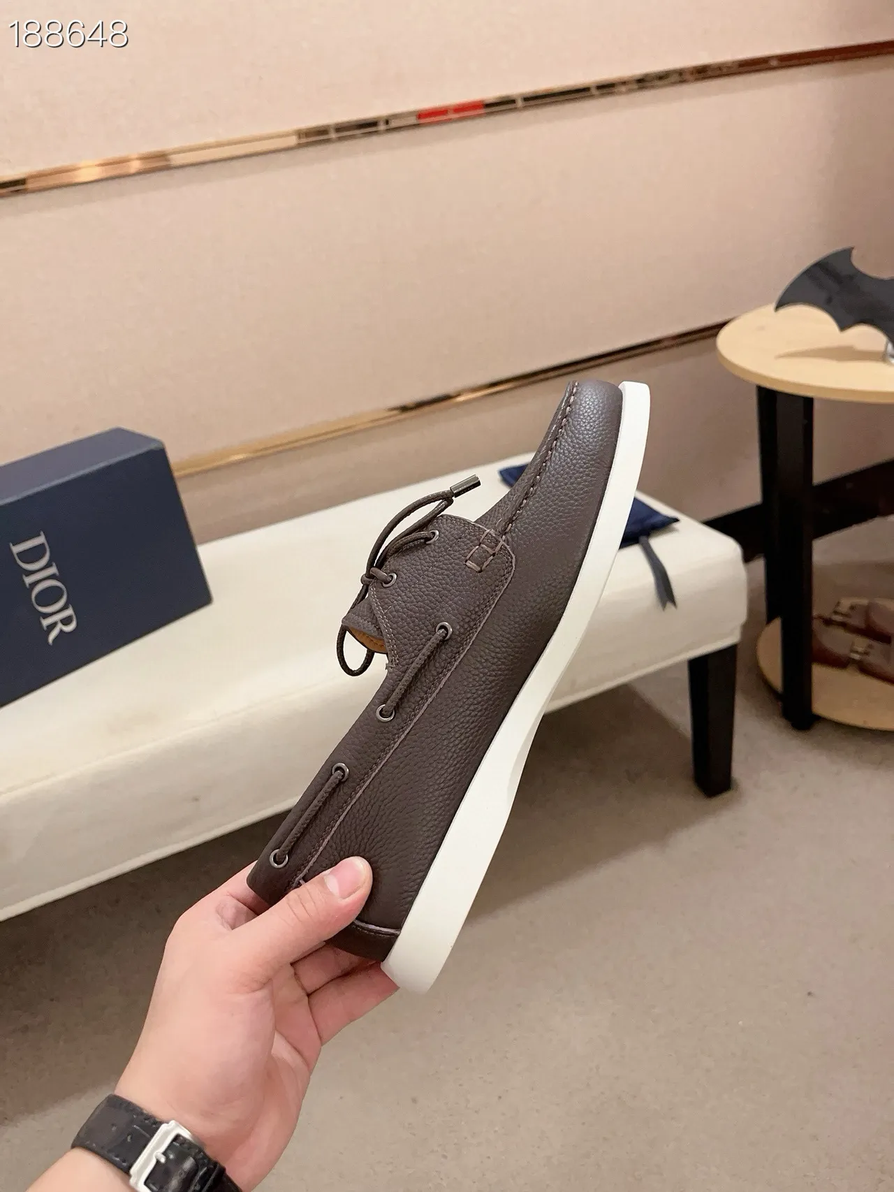 বাদামি সাদা pebble চামড়া Moc-Toe সেলাই boat জুতা 7