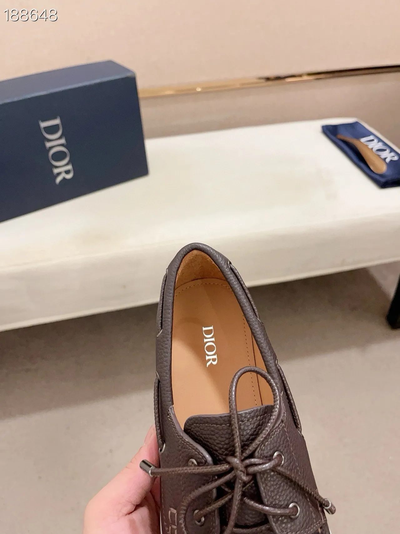 বাদামি সাদা pebble চামড়া Moc-Toe সেলাই boat জুতা 8