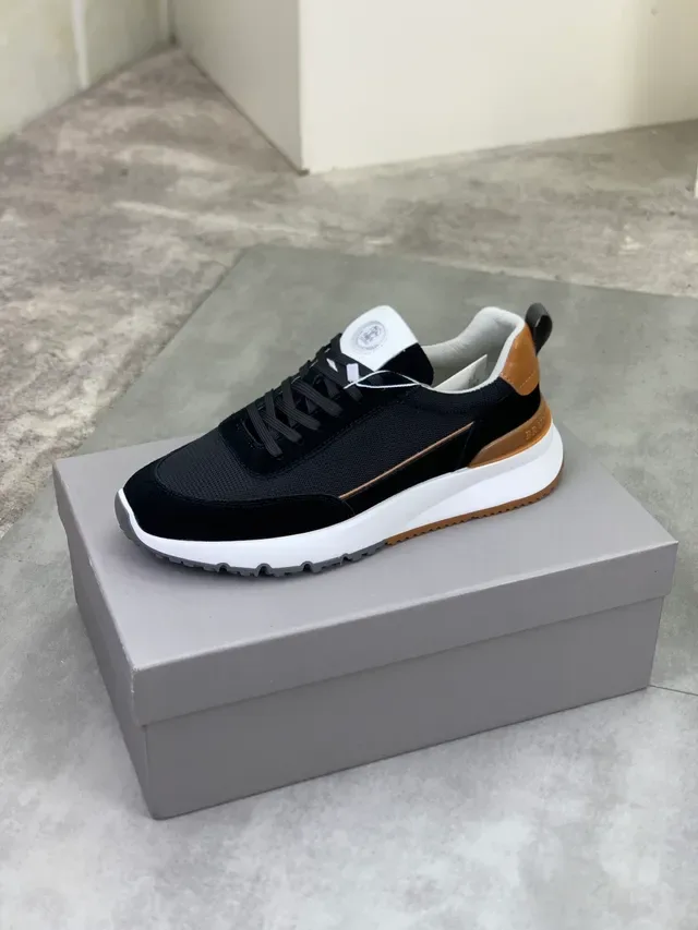 Brunello Cucinelli Black and Tan Suede Mesh Lifestyle Sneaker 4