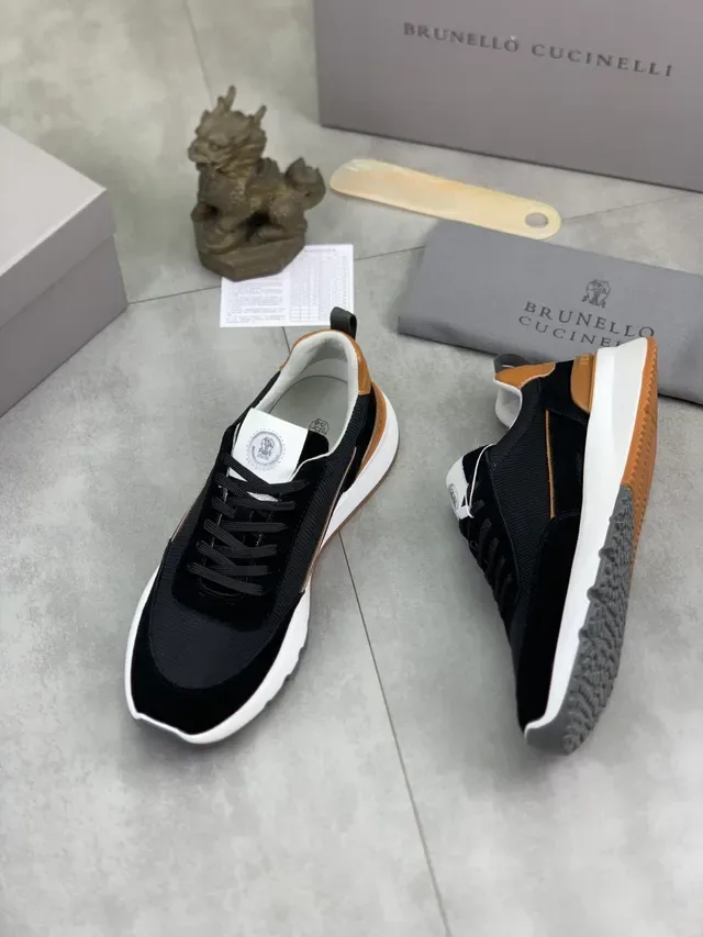 Brunello Cucinelli Black and Tan Suede Mesh Lifestyle Sneaker 5