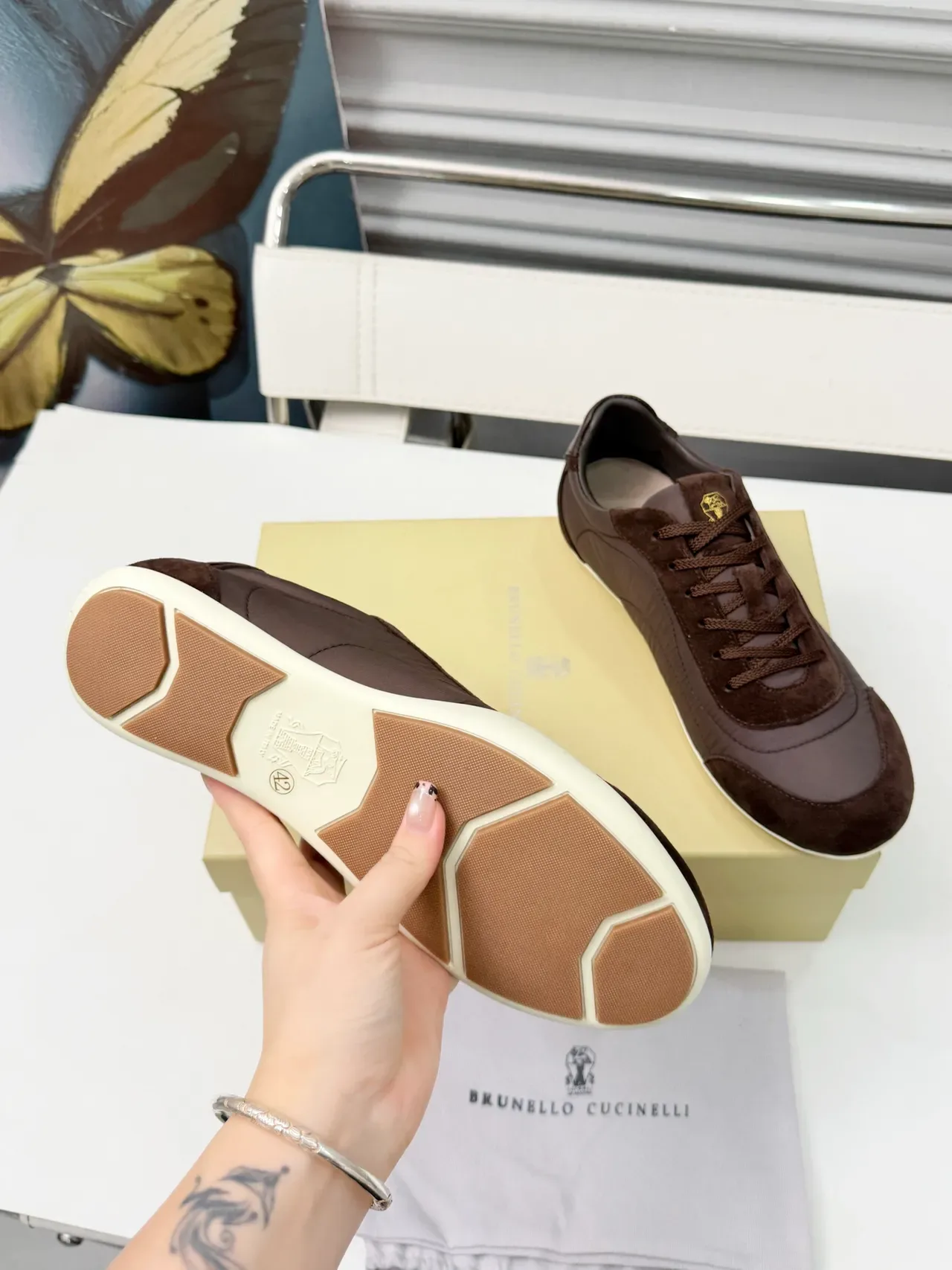 Brunello Cucinelli Baskets Lifestyle Marron Daim et Textile Low Top 2