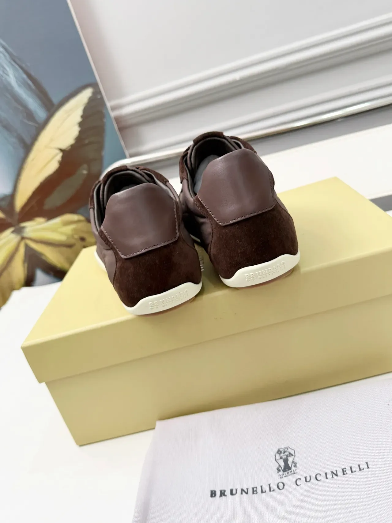 Brunello Cucinelli Baskets Lifestyle Marron Daim et Textile Low Top 4