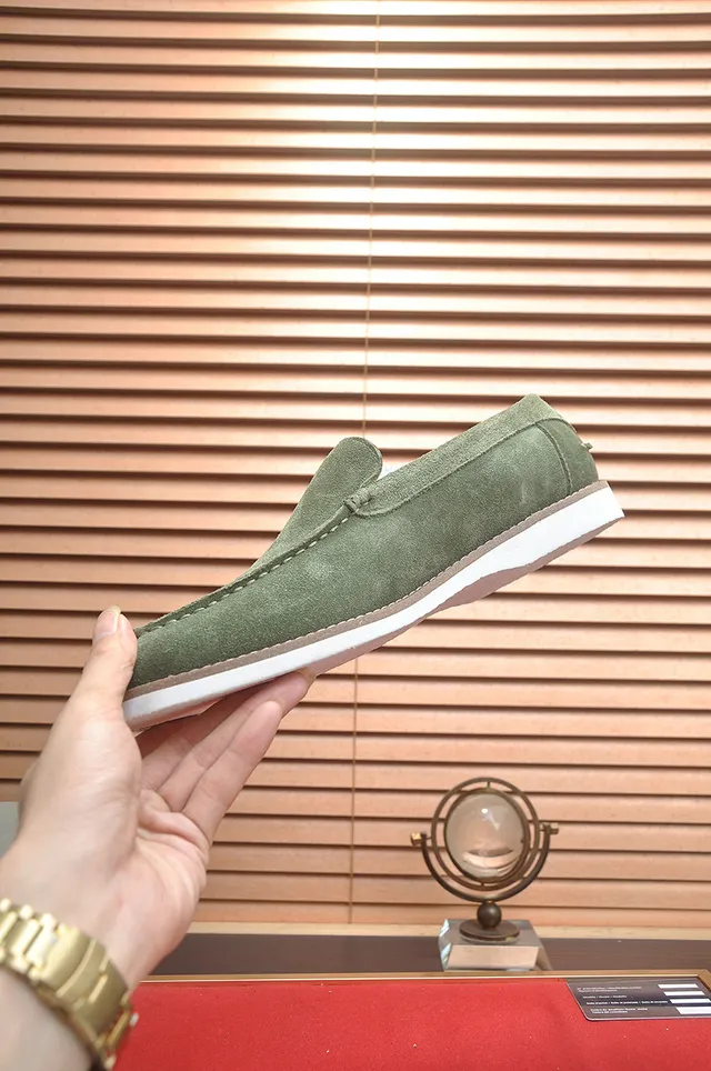 Brunello Cucinelli Verde Branco Camurça Superior Moc-Toe Costura Mocassim 5
