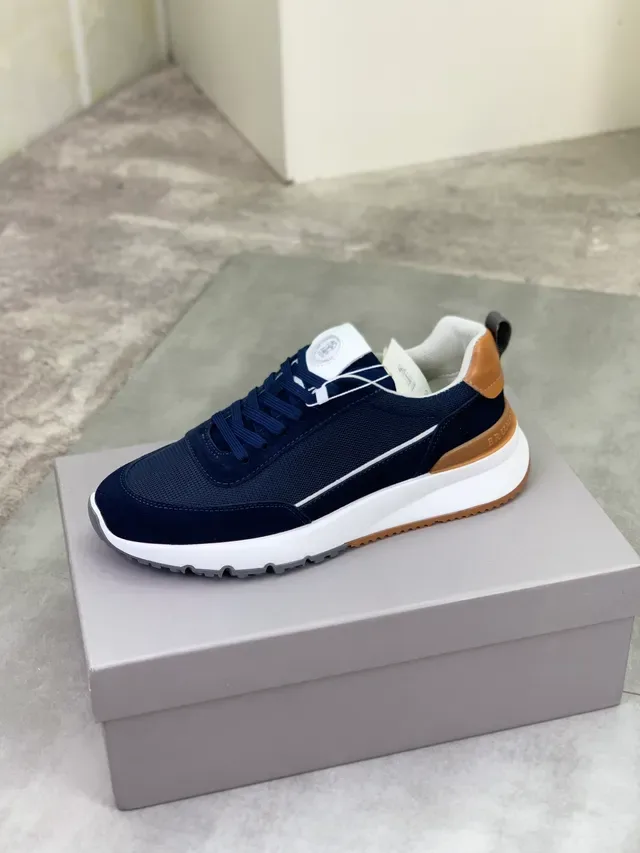 Brunello Cucinelli Navy Mesh and Suede Lifestyle Sneaker 5
