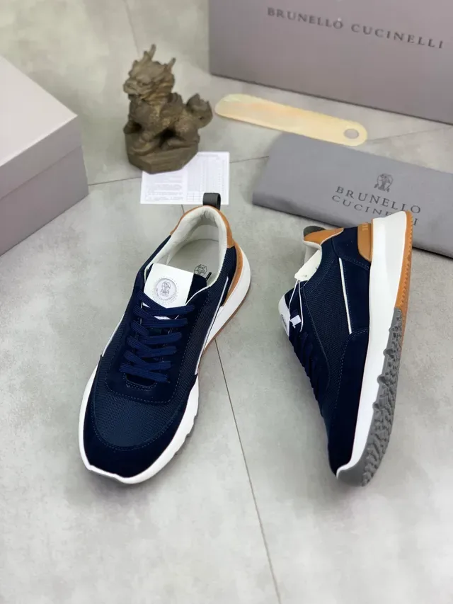 Brunello Cucinelli Navy Mesh and Suede Lifestyle Sneaker 6