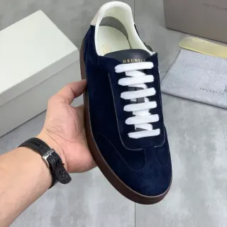 Brunello Cucinelli Sneakers Lifestyle Daim Marine Lacets Blancs