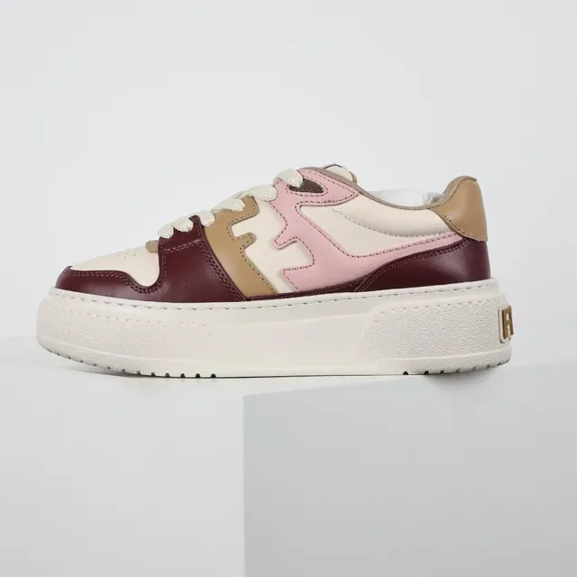 Burgundy Pink Beige Cream Multi-Panel Platform Lifestyle Sneakers 9