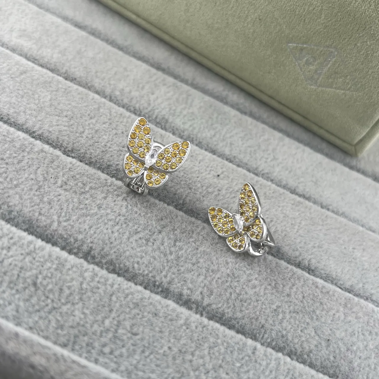 Butterfly Pavé Yellow Stone Clip-On Earrings 3